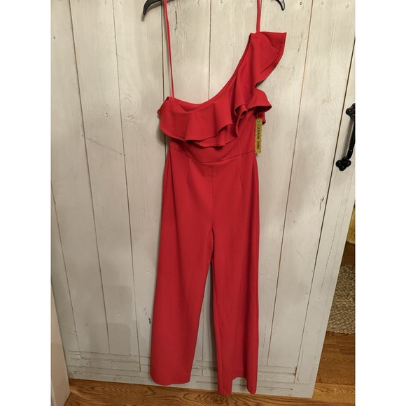 Gianni Bini Red‎ Ruffle Cocktail Drew Jumpsuit One Shoulder Wide Leg New Rt-178$ - Picture 4 of 8